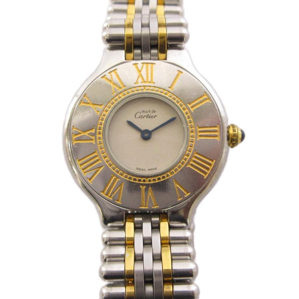 カルティエ Cartier マスト21 Must 21 ヴァンティアンSM 腕時計 クォーツ 2針 シルバー ゴールド /TK ■OH