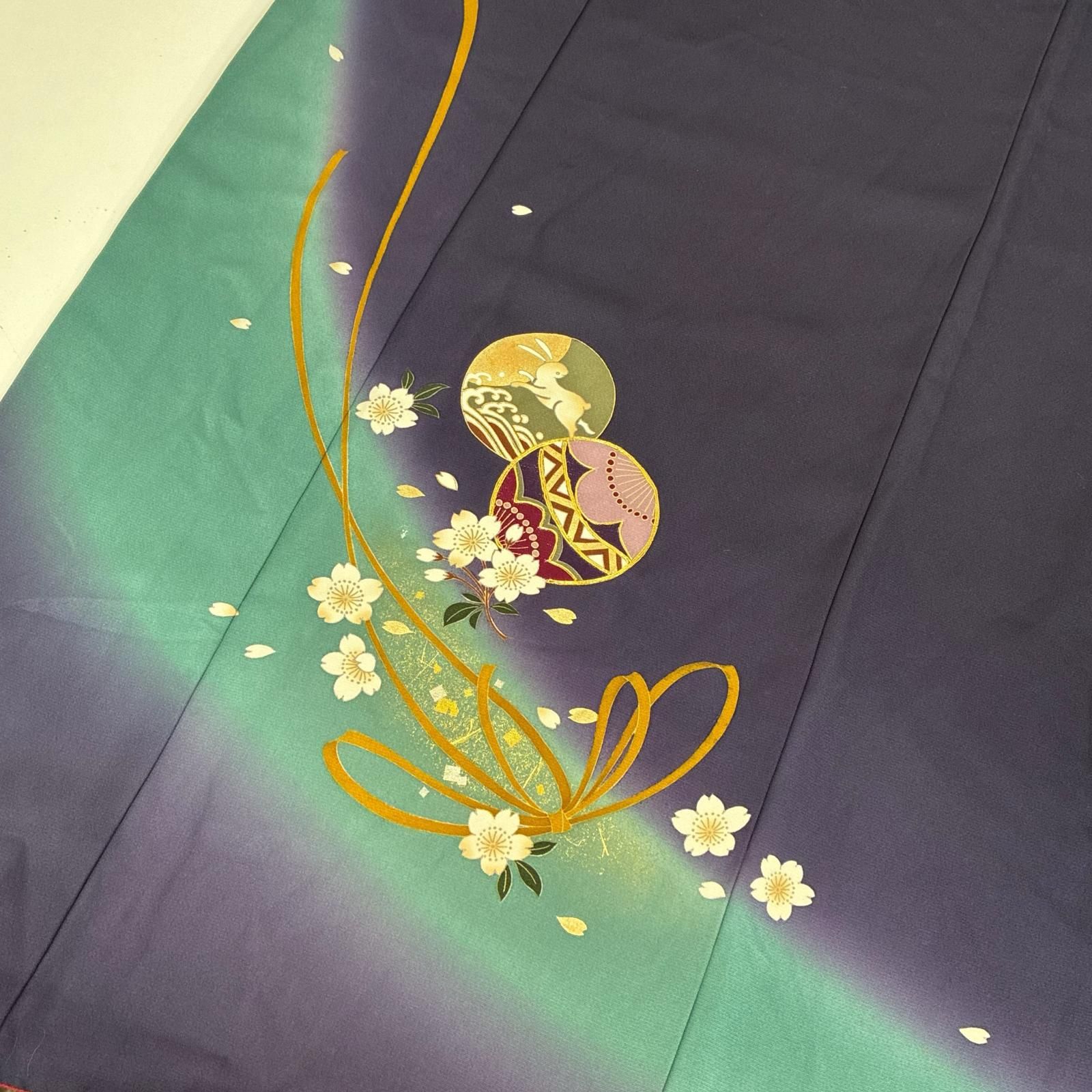 振袖 正絹 裄65 染め 美しい花草 袷 着物 MK-9152