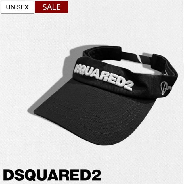 【定価28,600円(税込)】DSQUARED2 ディースクエアード 圧巻の存在感を放つロゴ刺繍デザイン！コーデをシックに纏めてくれるアク足しに最適な サンバイザー キャップ 帽子 ロゴ刺繍 