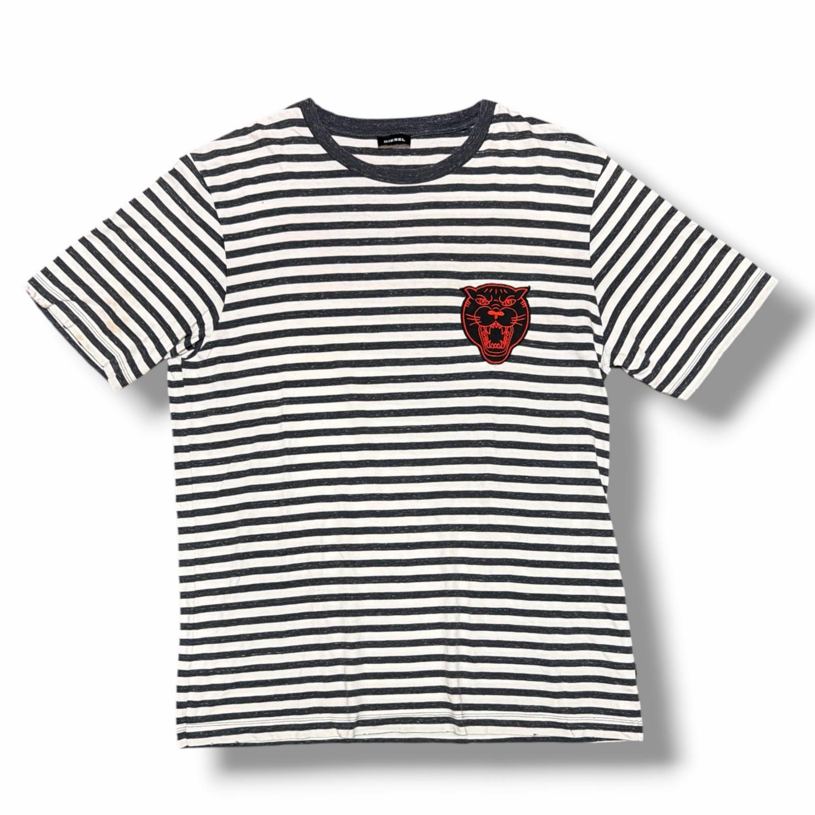 DIESEL ボーダーワッペンTシャツ 半袖カットソー ディーゼル ブラック 