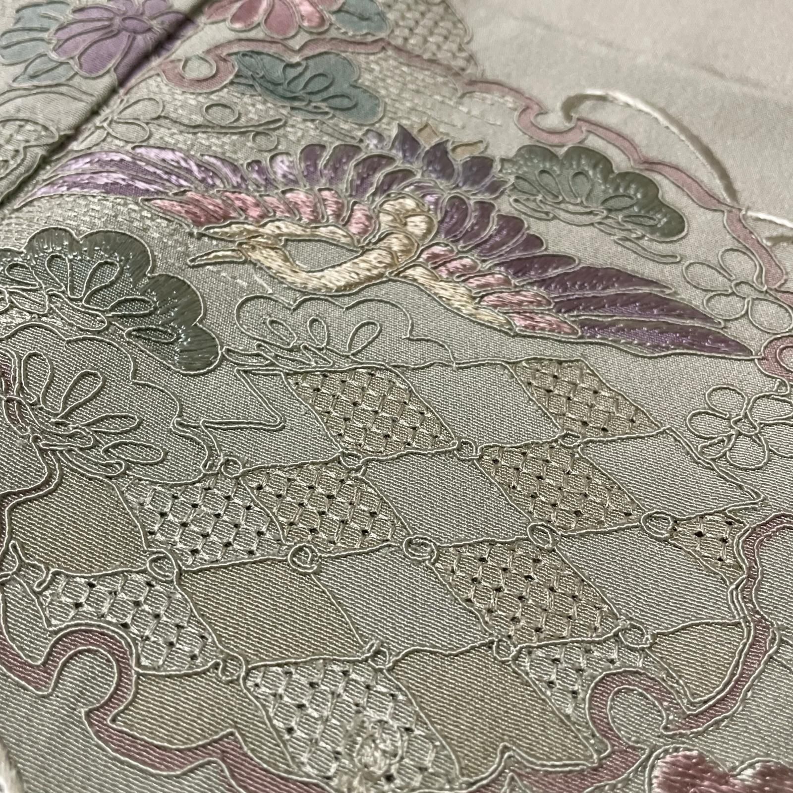 汕頭刺繍 蘇州刺繍 付下げ 雪輪 花模様に鳳凰 着物 正絹 X-2782 - メルカリ