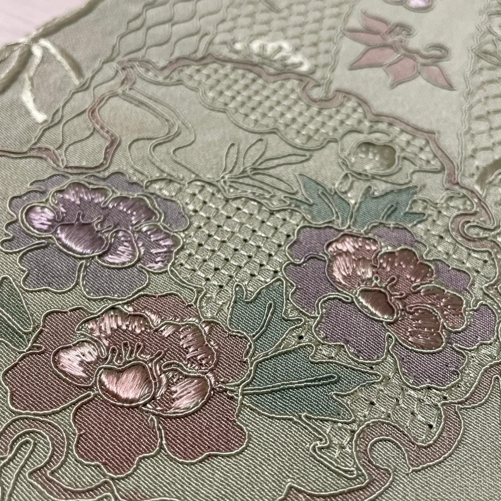 汕頭刺繍 蘇州刺繍 付下げ 雪輪 花模様に鳳凰 着物 正絹 X-2782 - メルカリ