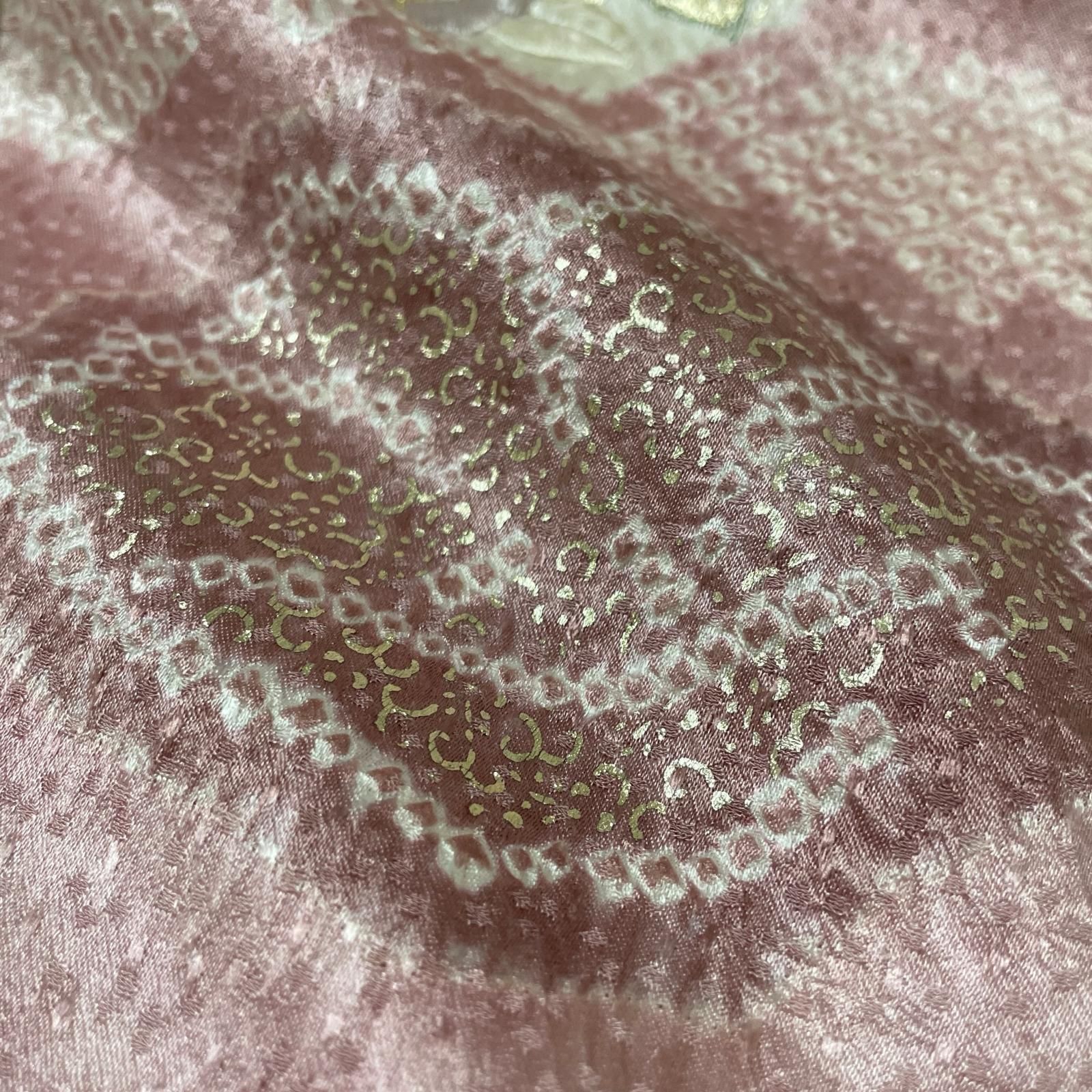 付下げ 裄66 トールサイズ 絞りに刺繍の花模様 着物 正絹 RK-6525 