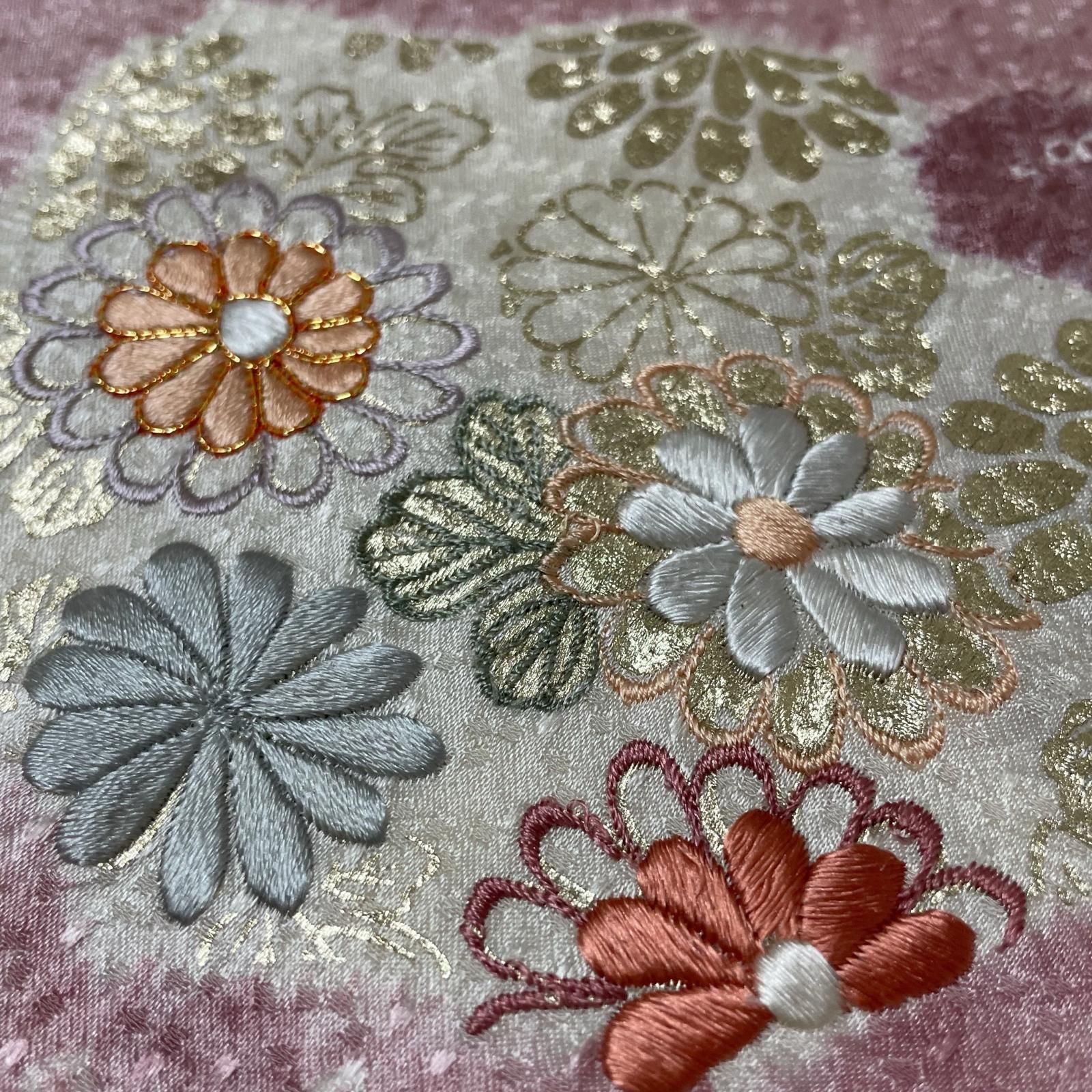 付下げ 裄66 トールサイズ 絞りに刺繍の花模様 着物 正絹 RK-6525 