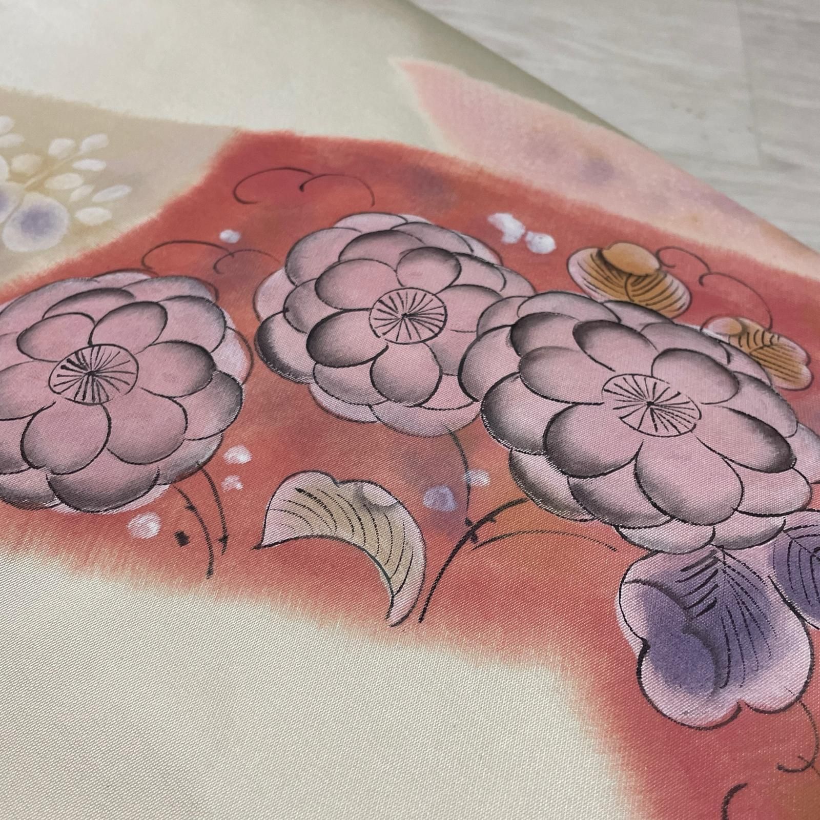 名古屋帯 上品な辻ヶ花の染め 九寸 正絹 着物 X-2820