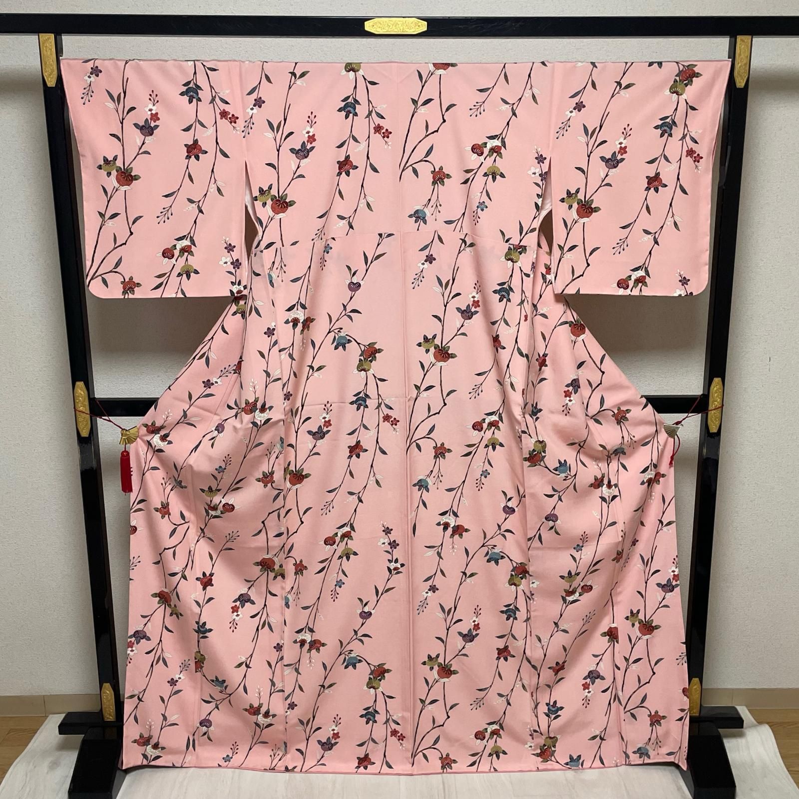小紋 ちりめん 裄68 トールサイズ 枝振りの橘 着物 正絹 X-1857 - メルカリ