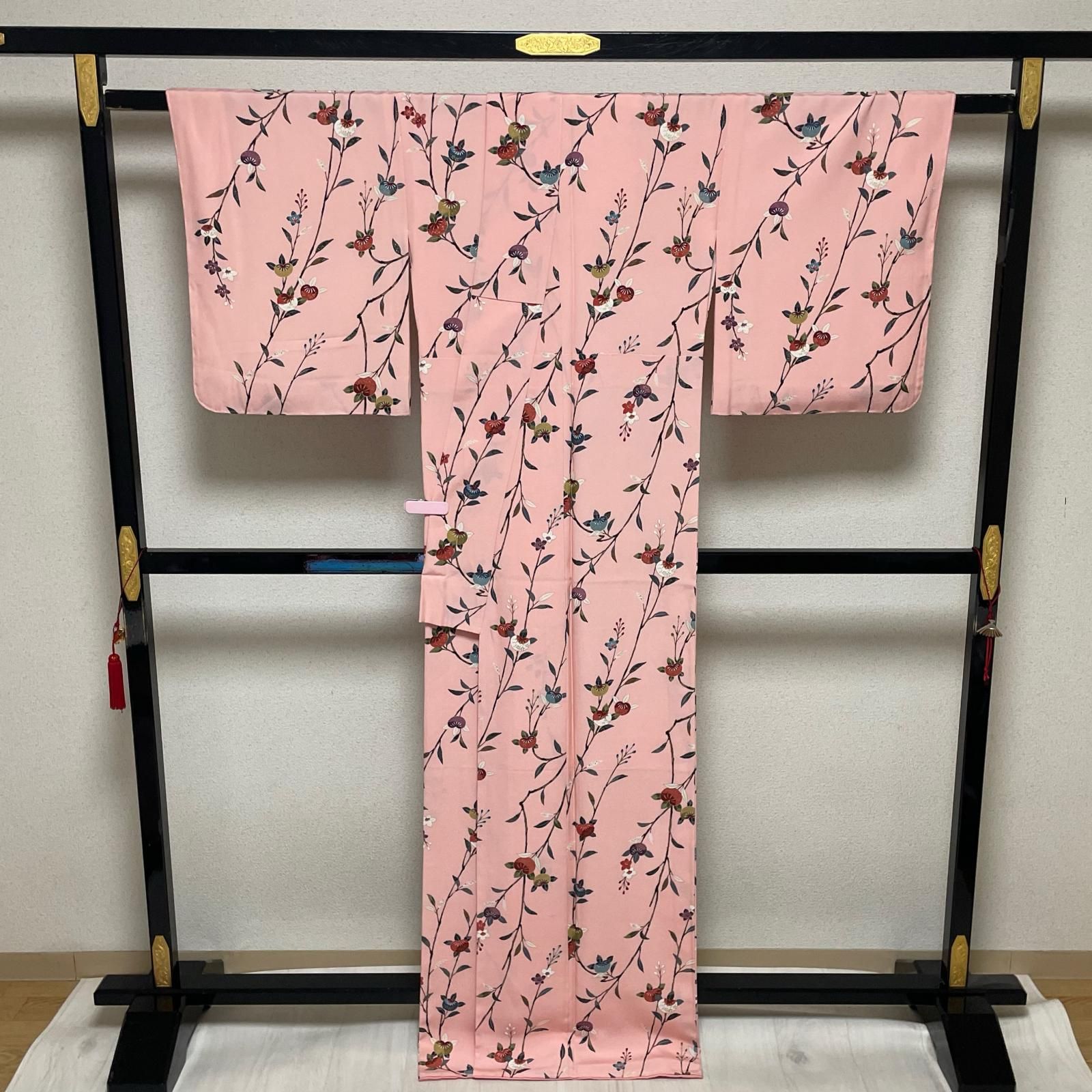 小紋 ちりめん 裄68 トールサイズ 枝振りの橘 着物 正絹 X-1857 - メルカリ