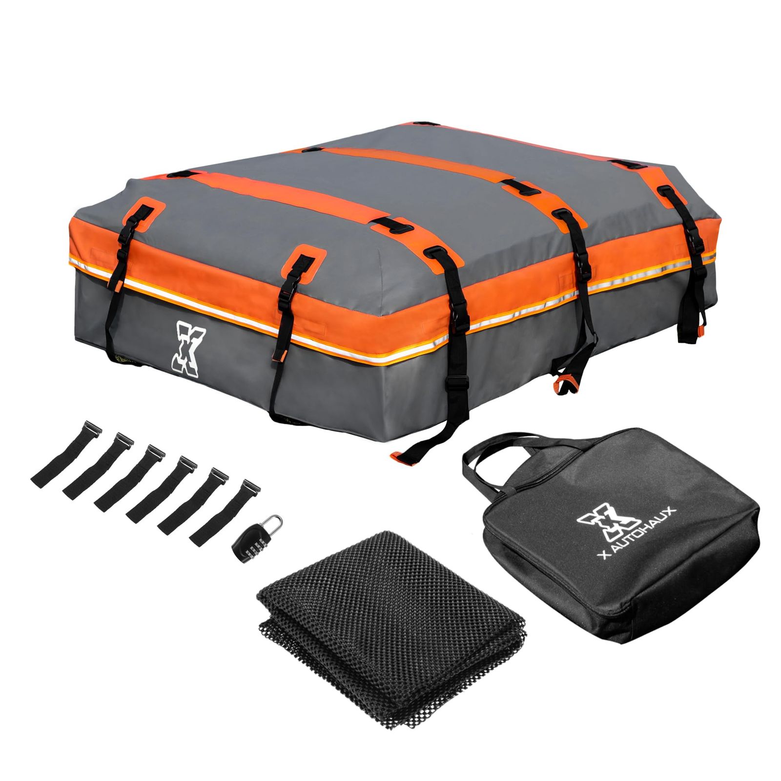 特価商品 uxcell 1セット15立方フィートの車のルーフバッグ屋根上貨物キャリアバッグ、ラゲッジキャリア、ラ ック付きまたはラ ックなしの車用、アンチスリップマット6個のドアフックセット、グレー