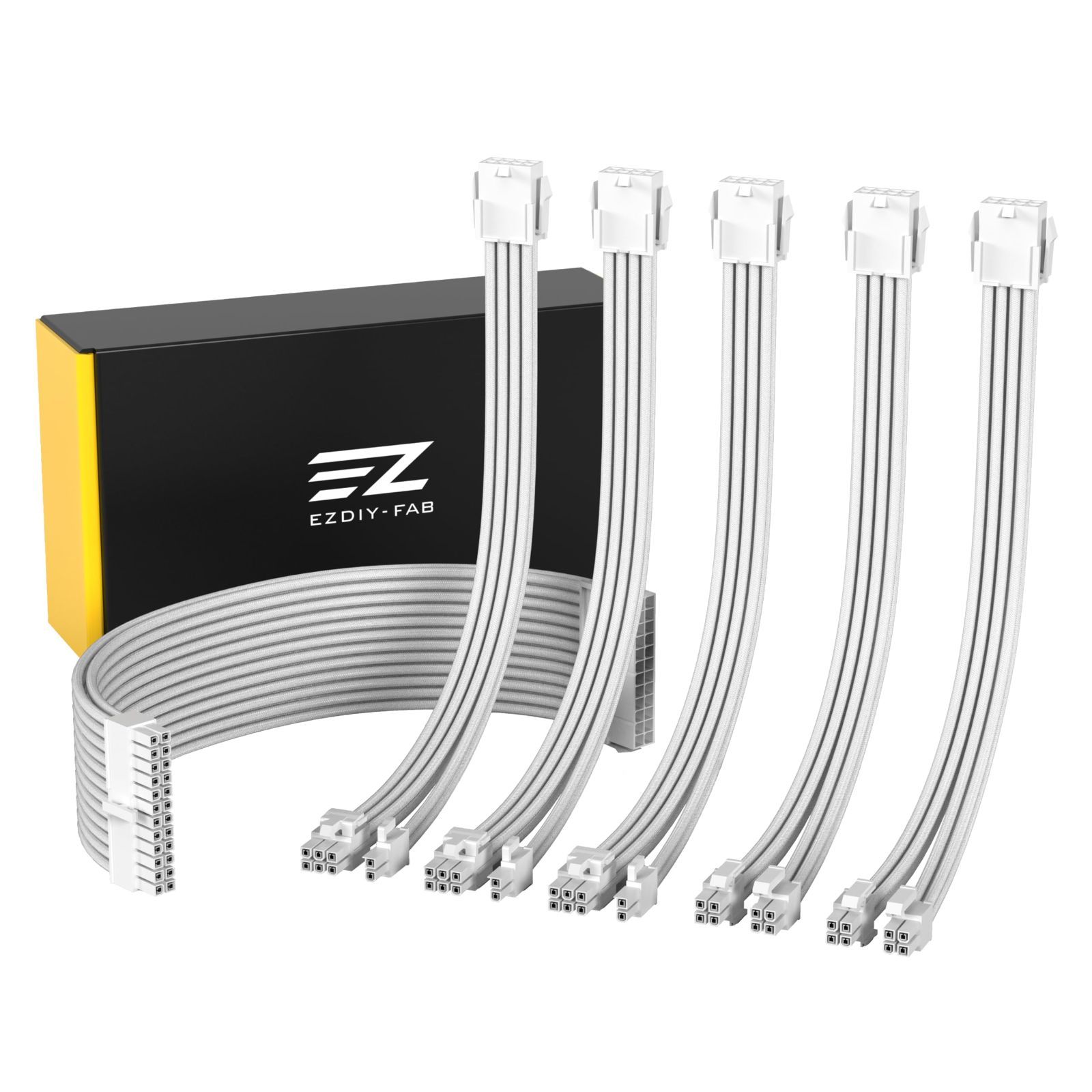 【新着商品】電源カスタム 6本1セット Mod 30cm 延長ケーブル 用 24ピン/8ピンCPU/6+2ピンGPU 柔軟で管理が容易です 対応 PC電源ユニットに対応し 18AWG高性能銅コアATX3.0/3.1 - PC電源延長スリーブケーブル 全白 EZ