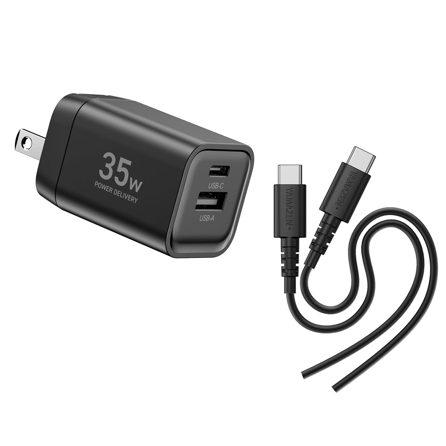 特価商品 【セット品】[山善] USB Type-C Type-A 充電器 35W PD対応 2ポート GaN スマホ タブレット PSE認証 高速充電 YPD-35CA + USB Type-C to C PDケーブル 1.5m 60W対応 シリコン YPD