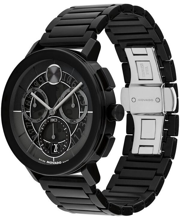 モバド メンズ アクセサリー 腕時計 Tシャツ Movado Mens Bold Evolution 20 Swiss Quartz Chrono Ionic Plated Black Steel Watch 42mm Black ブラック