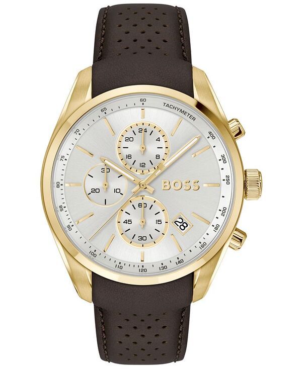 ヒューゴボス メンズ アクセサリー 腕時計 レザー Hugo Boss Mens Grand Prix 44 Quartz Chronograph Brown Leather Watch 4450mm Brown ブラウン
