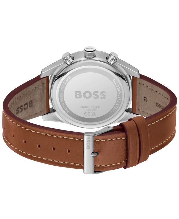 ヒューゴボス メンズ アクセサリー 腕時計 レザー Hugo Boss Mens Skytraveller Quartz Fashion Chrono Brown Leather Watch 44mm Brown Leather ブラウン