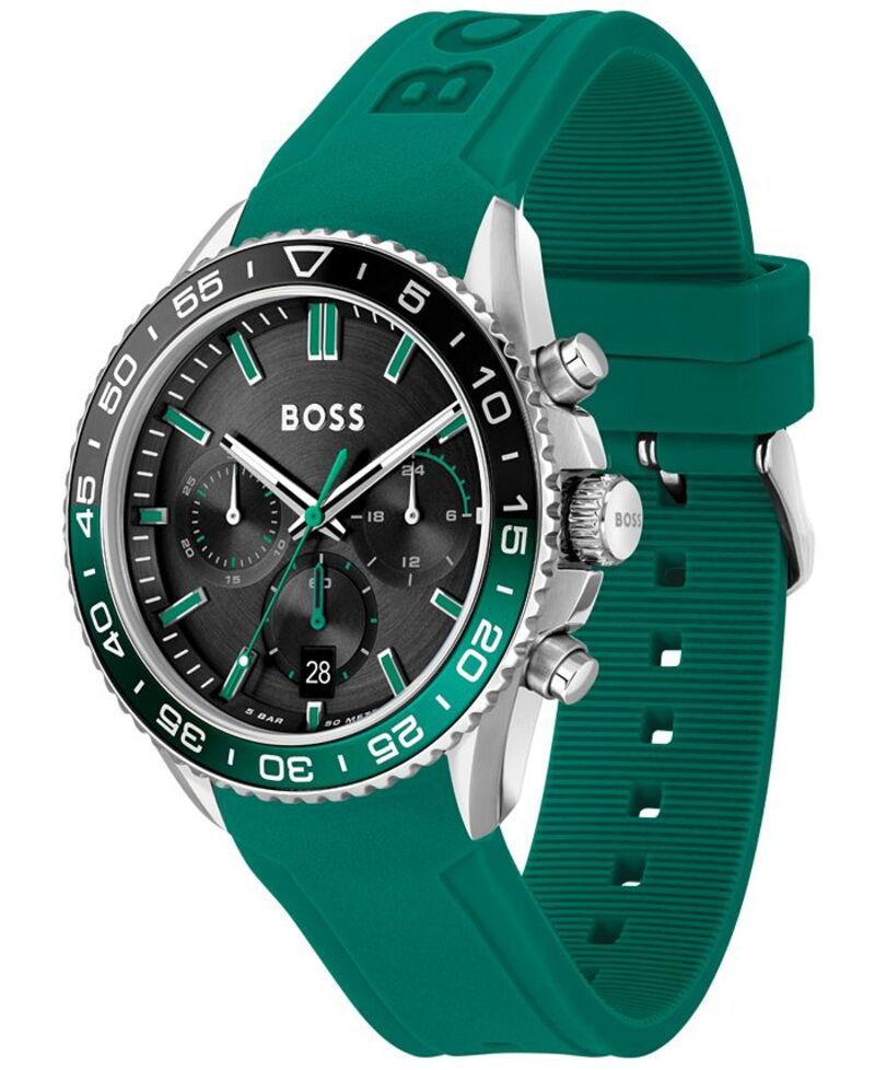 ヒューゴボス メンズ アクセサリー 腕時計 Hugo Boss Mens Runner Quartz Chronograph Green Silicone Watch 44mm Green グリーン