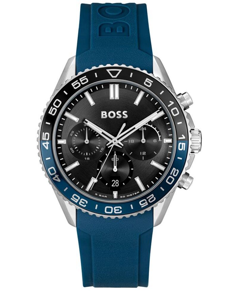 ヒューゴボス メンズ アクセサリー 腕時計 Hugo Boss Mens Runner Quartz Chronograph Blue Silicone Watch 44mm Blue ブルー