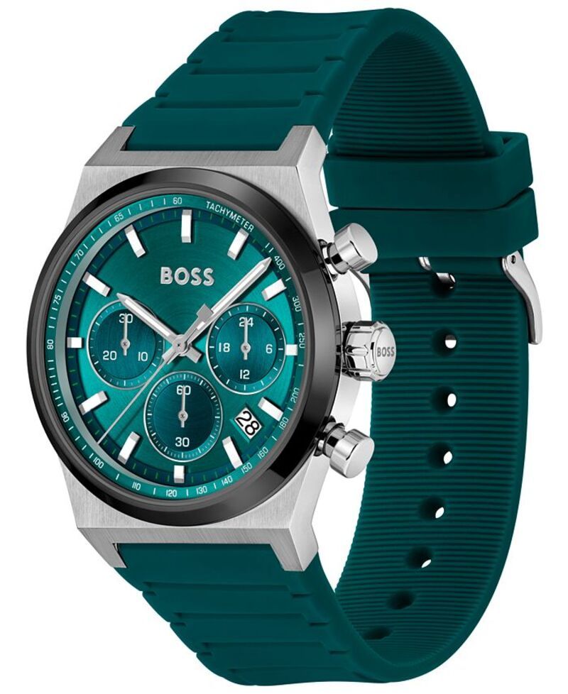 ヒューゴボス メンズ アクセサリー 腕時計 Hugo Boss Mens Candor Quartz Chronograph Green Silicone Watch 41mm Green グリーン