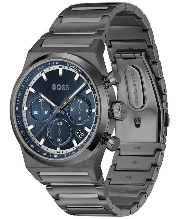 ヒューゴボス メンズ アクセサリー 腕時計 Tシャツ Hugo Boss Mens Candor Quartz Chronograph Ionic Plated Gray StainlessSteel Watch 41mm Gray グレー