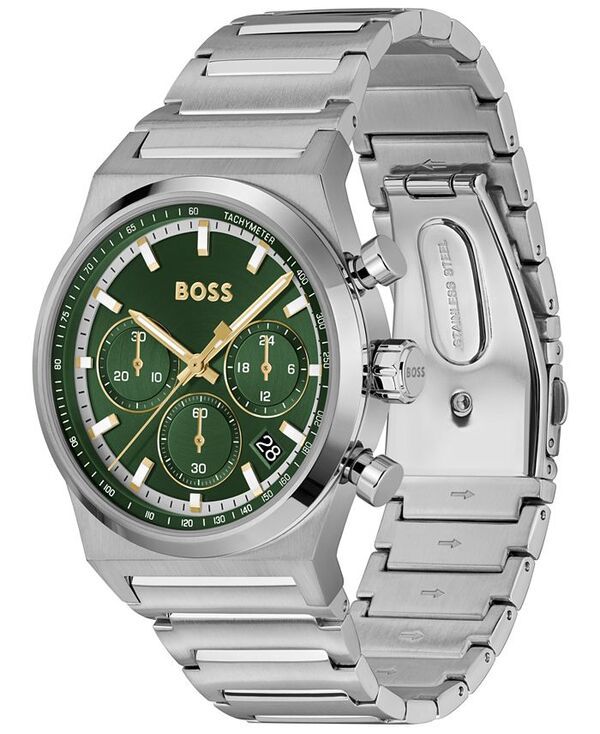 ヒューゴボス メンズ アクセサリー 腕時計 Tシャツ Hugo Boss Mens Candor Quartz Chronograph SilverTone StainlessSteel Watch 41mm Silvertone シルバー