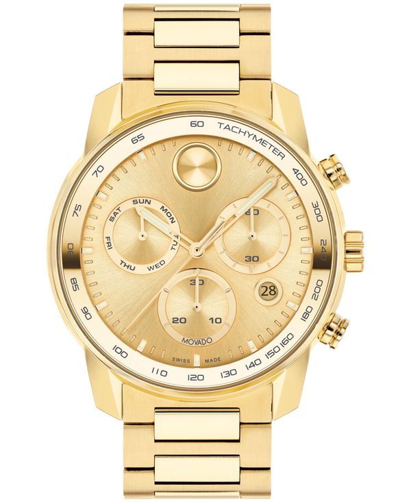 モバド メンズ アクセサリー 腕時計 Tシャツ Movado Mens Bold Verso Yellow Ionic GoldTone Plated Steel Bracelet Watch 44mm GoldTone ゴールド