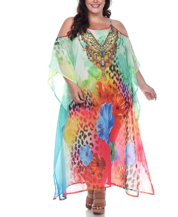 ホワイトマーク レディース トップス シャツ プラスサイズ シアー マキシ White Mark Plus Size Sheer Maxi Caftan Red レッド