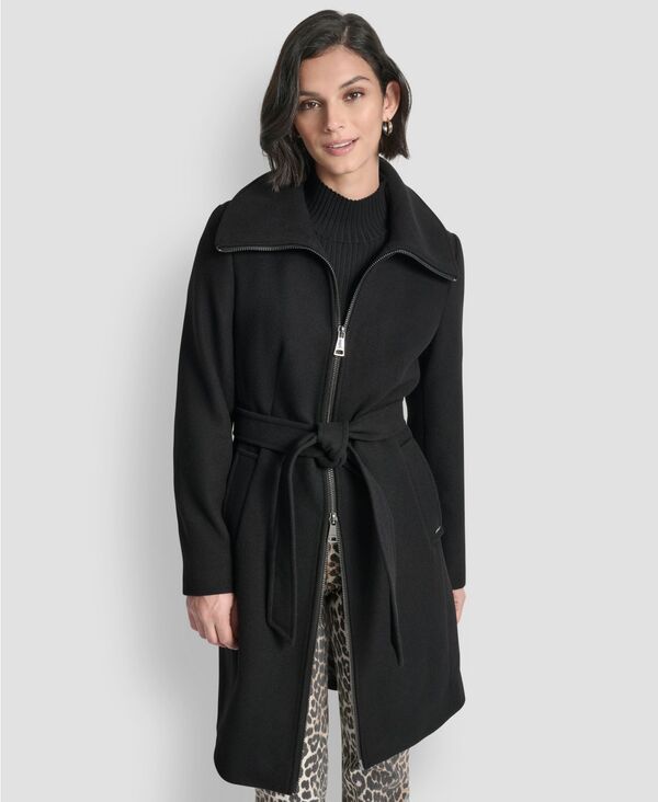 ダナ キャラン ニューヨーク レディース アウター ジャケット・ブルゾン コート DKNY Womens Collared Neck Belted Coat PXSXXL Black ブラック