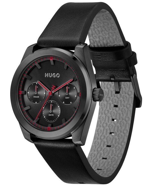 ヒューゴボス メンズ アクセサリー 腕時計 Hugo Boss Mens Bright Sport Quartz Multifunction Black Calfskin Watch 42mm Black ブラック