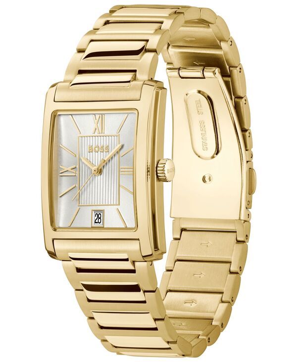 ヒューゴボス メンズ アクセサリー 腕時計 Tシャツ Hugo Boss Mens Principle Dress Quartz Basic Calendar Ionic Plated Thin Gold Steel Watch 28 x 39mm Goldt