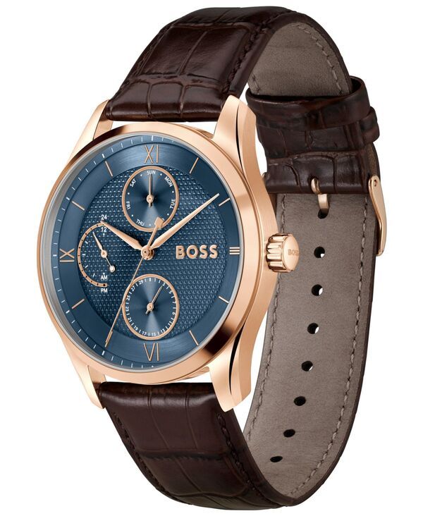 ヒューゴボス メンズ アクセサリー 腕時計 Hugo Boss Mens Principle Master Quartz Multifunction Brown Calfskin Watch 41mm Brown ブラウン