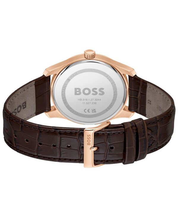 ヒューゴボス メンズ アクセサリー 腕時計 Hugo Boss Mens Principle Master Quartz Multifunction Brown Calfskin Watch 41mm Brown ブラウン