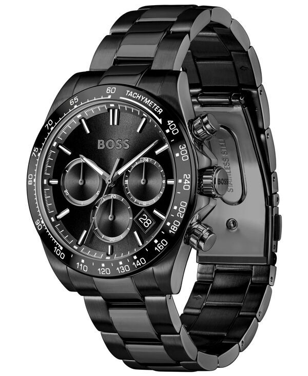 ヒューゴボス メンズ アクセサリー 腕時計 Tシャツ Hugo Boss Mens Hero 20 Quartz Fashion Chrono Ionic Plated Black Steel Watch 44mm Black ブラック