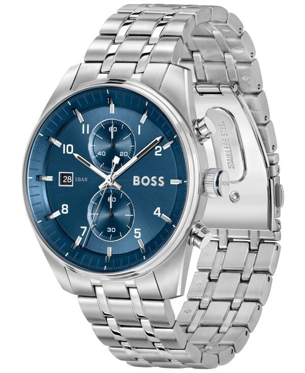 ヒューゴボス メンズ アクセサリー 腕時計 Tシャツ Hugo Boss Mens Skytraveller Quartz Fashion Chrono Stainless Steel Watch 44mm Silvertone シルバー