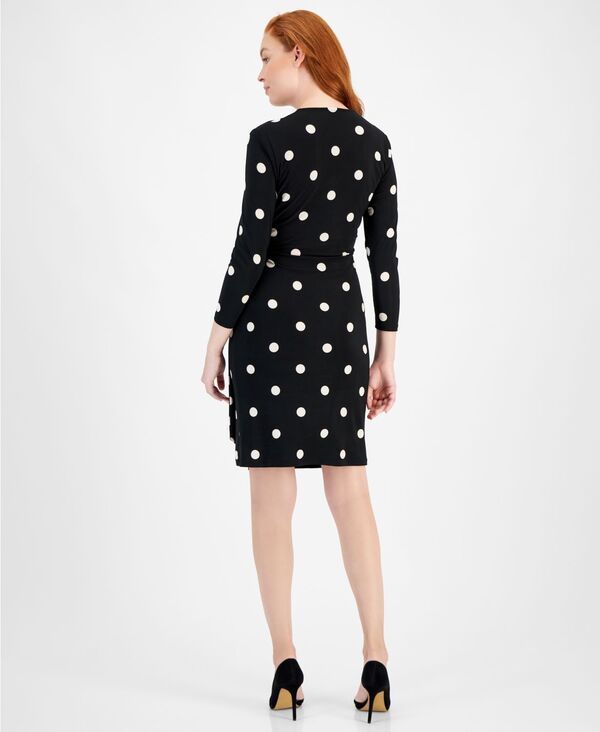 アンクライン レディース トップス ワンピース ラップワンピース プリント Anne Klein Womens Printed 34Sleeve Wrap Dress XXSPXXL Anne BlackWhite Dot Print ホワイト