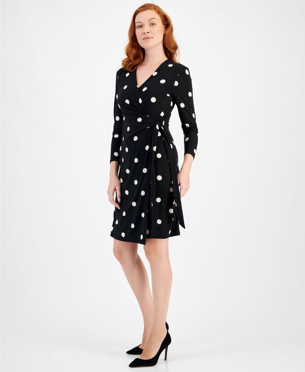 アンクライン レディース トップス ワンピース ラップワンピース プリント Anne Klein Womens Printed 34Sleeve Wrap Dress XXSPXXL Anne BlackWhite Dot Print ホワイト
