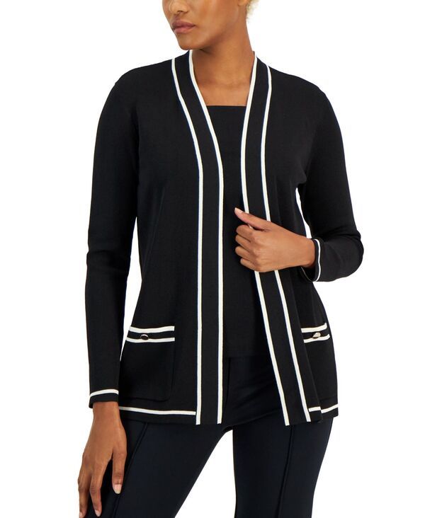 アンクライン レディース アウター ニット・セーター カーディガン Anne Klein Womens Malibu Piped Cardigan XXSPXXL Anne Black Anne White ホワイト