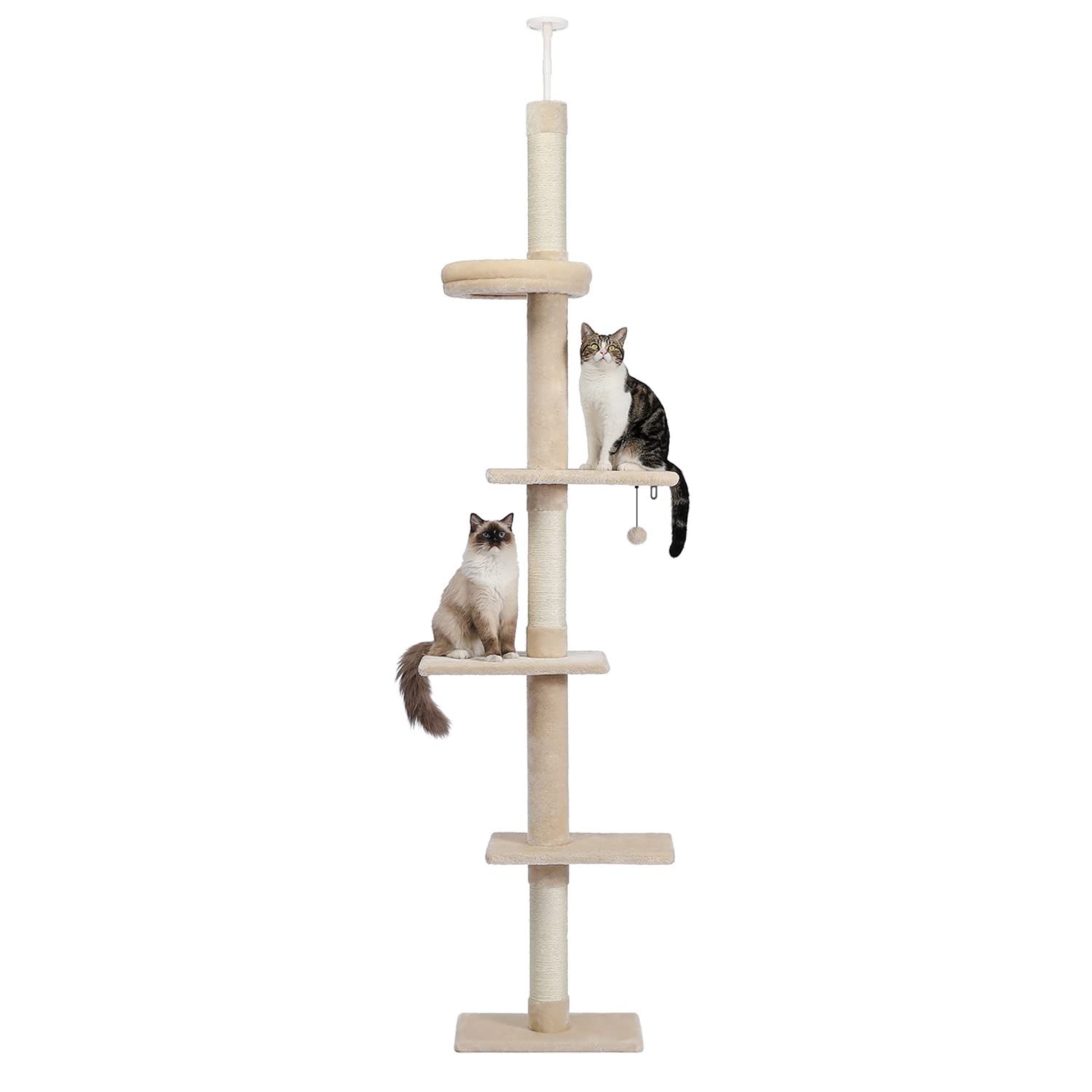 PETEPELA(ぺテぺラ) キャットタワー 突っ張り スリム 突っ張り棒 取り付け簡単 猫タワー ツッパリ 省スペース 麻紐 爪とぎ ボンボンおもちゃ 運動不足解消 多頭飼い - ベージュ 高さ調整幅238-275cmpms a7973ce7