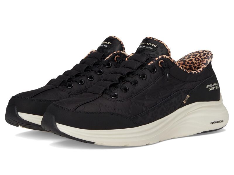 スケッチャーズ レディース シューズ スニーカー SKECHERS Contour Foam Cozy Fit Hands Free SlipIns Leopardream Black ブラック