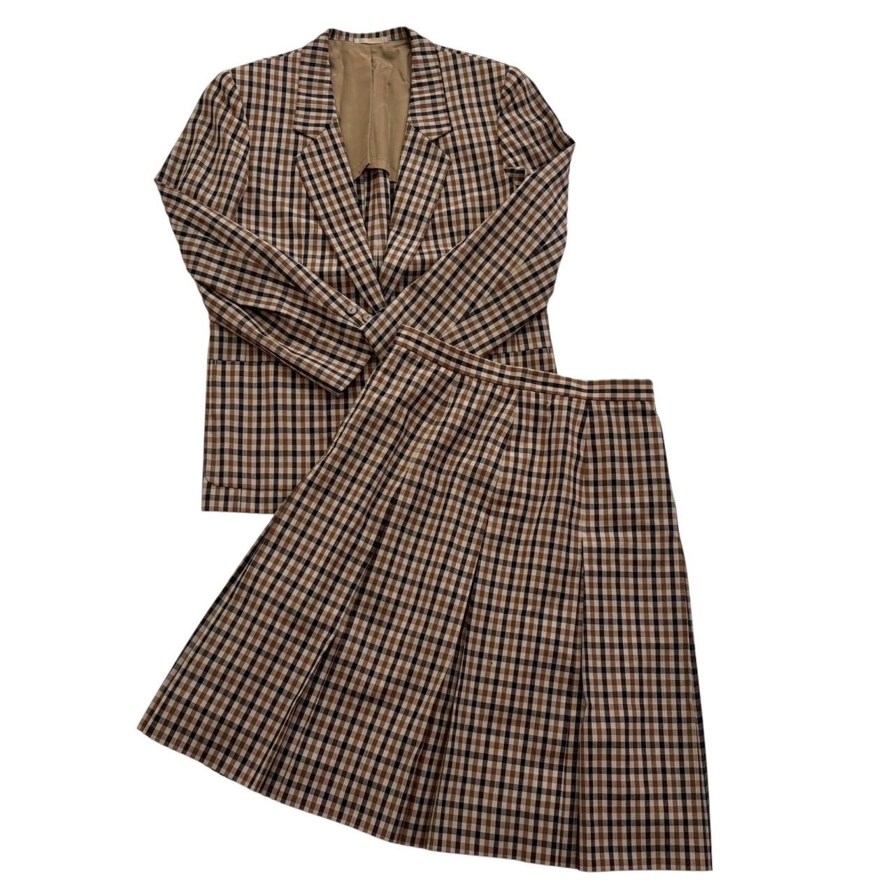 Aquascutum アクアスキュータム レディース セットアップ スーツ チェック柄 テーラードジャケット プリーツスカート ブラウン ネイビー