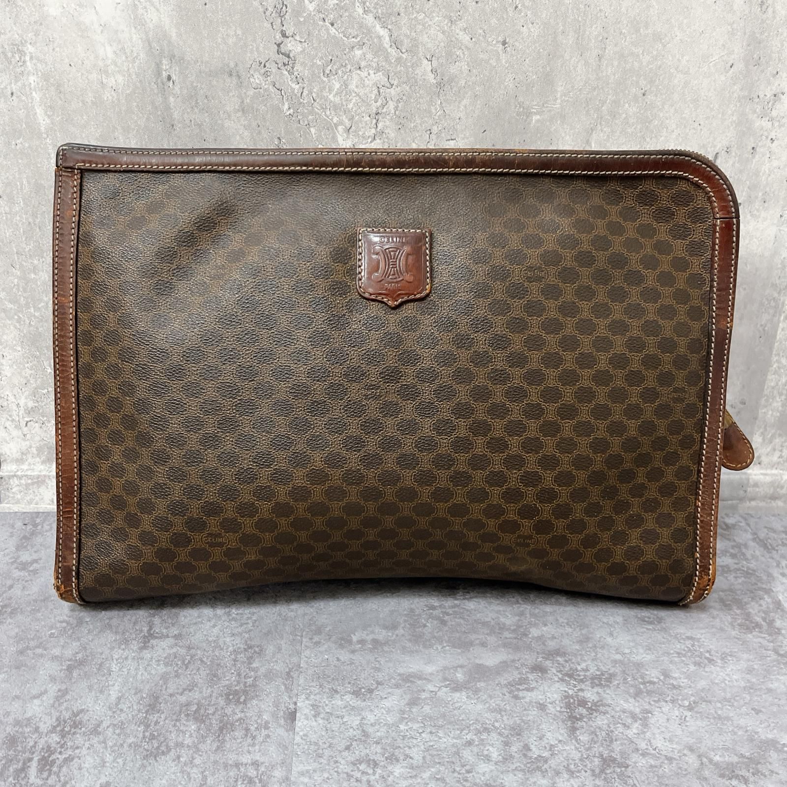 【CELINE】セリーヌ マカダム柄クラッチバッグ クラッチバッグ PVC×レザー レディース ブラウン 茶色 トリオンフロゴ ロゴプレート ヴィンテージ クラシックデザイン