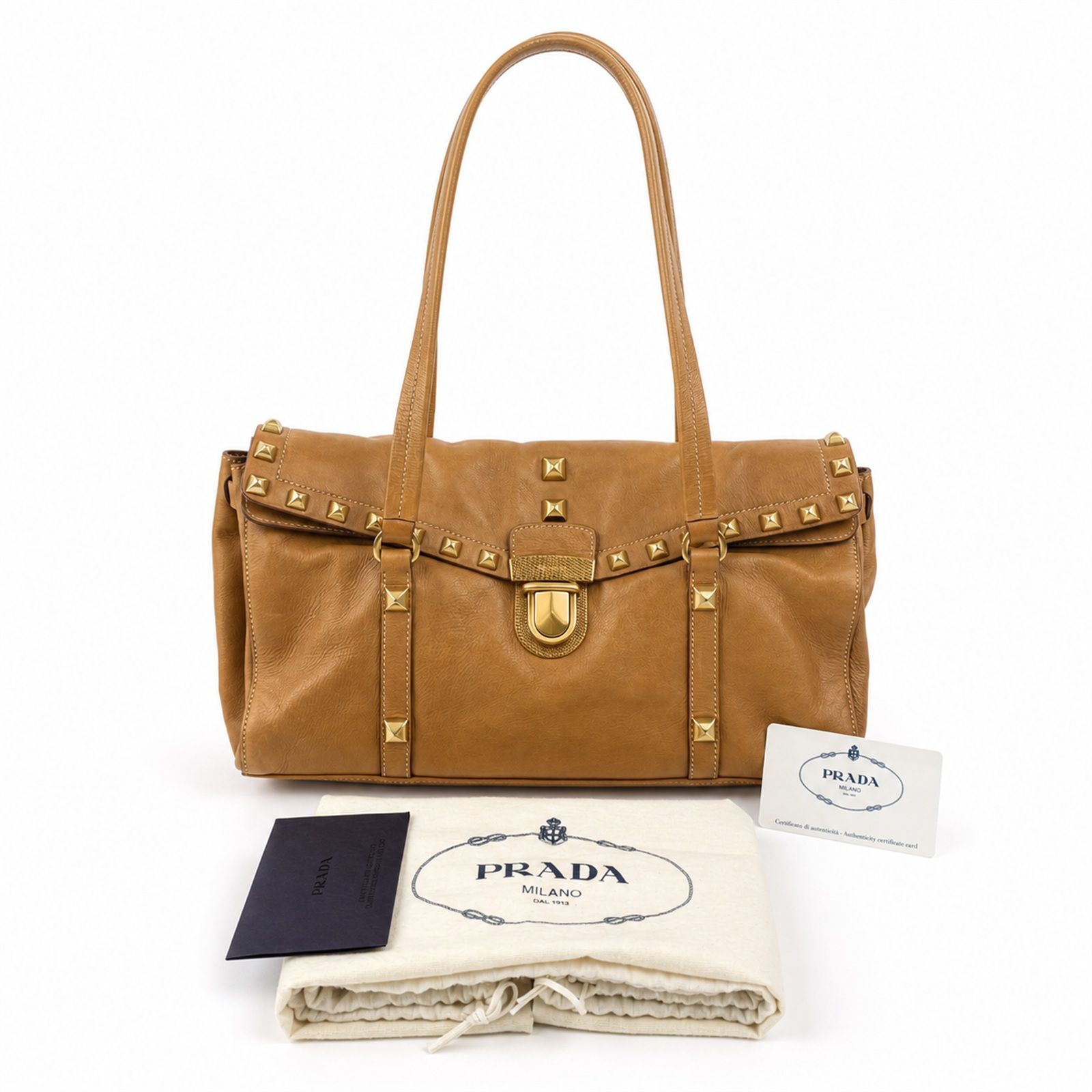 中古】PRADA プラダ ショルダーバッグ トートバッグ レザー キャメル