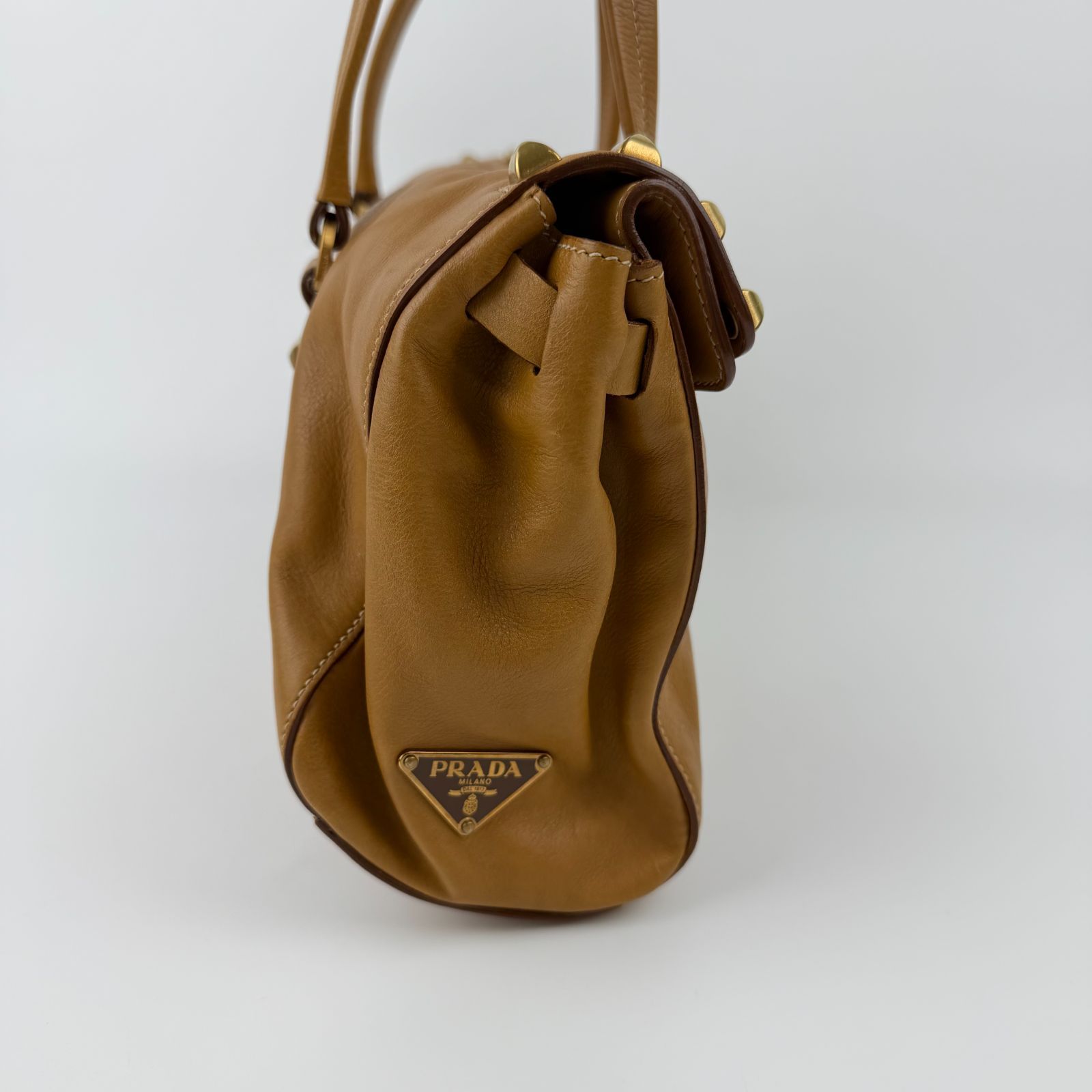 中古】PRADA プラダ ショルダーバッグ トートバッグ レザー キャメル 