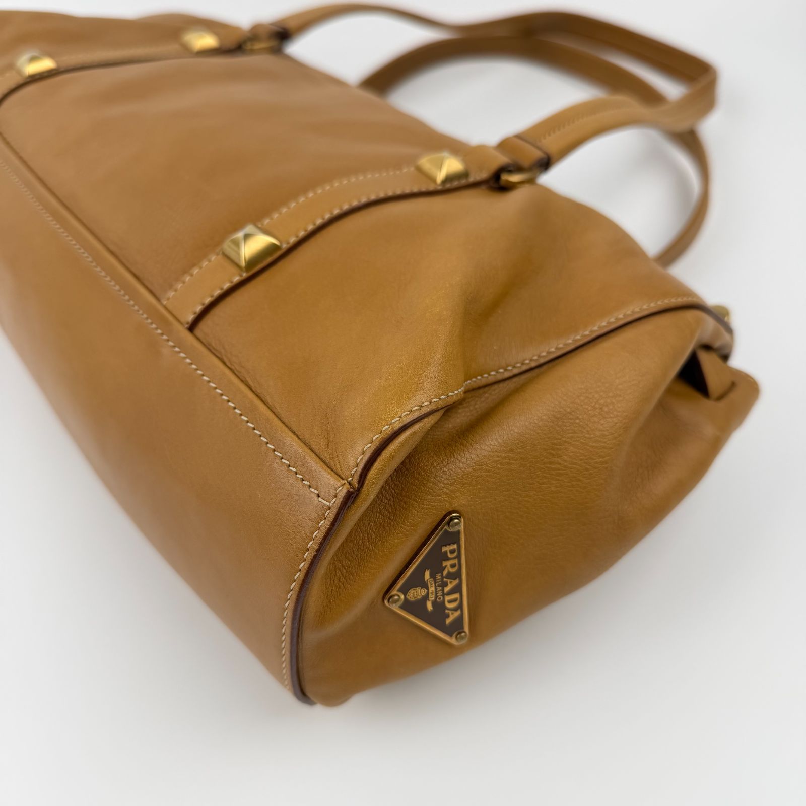 中古】PRADA プラダ ショルダーバッグ トートバッグ レザー キャメル 