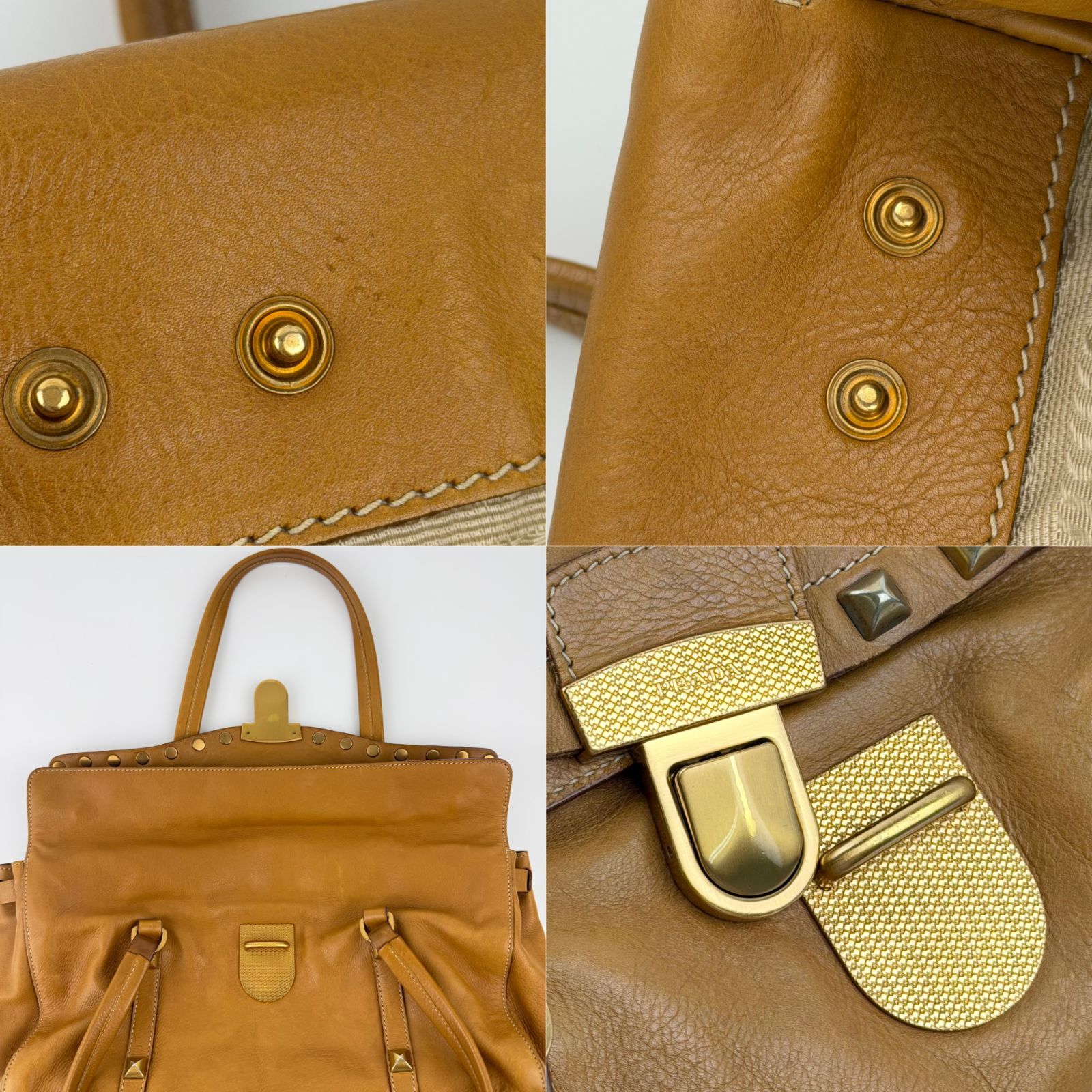 中古】PRADA プラダ ショルダーバッグ トートバッグ レザー キャメル