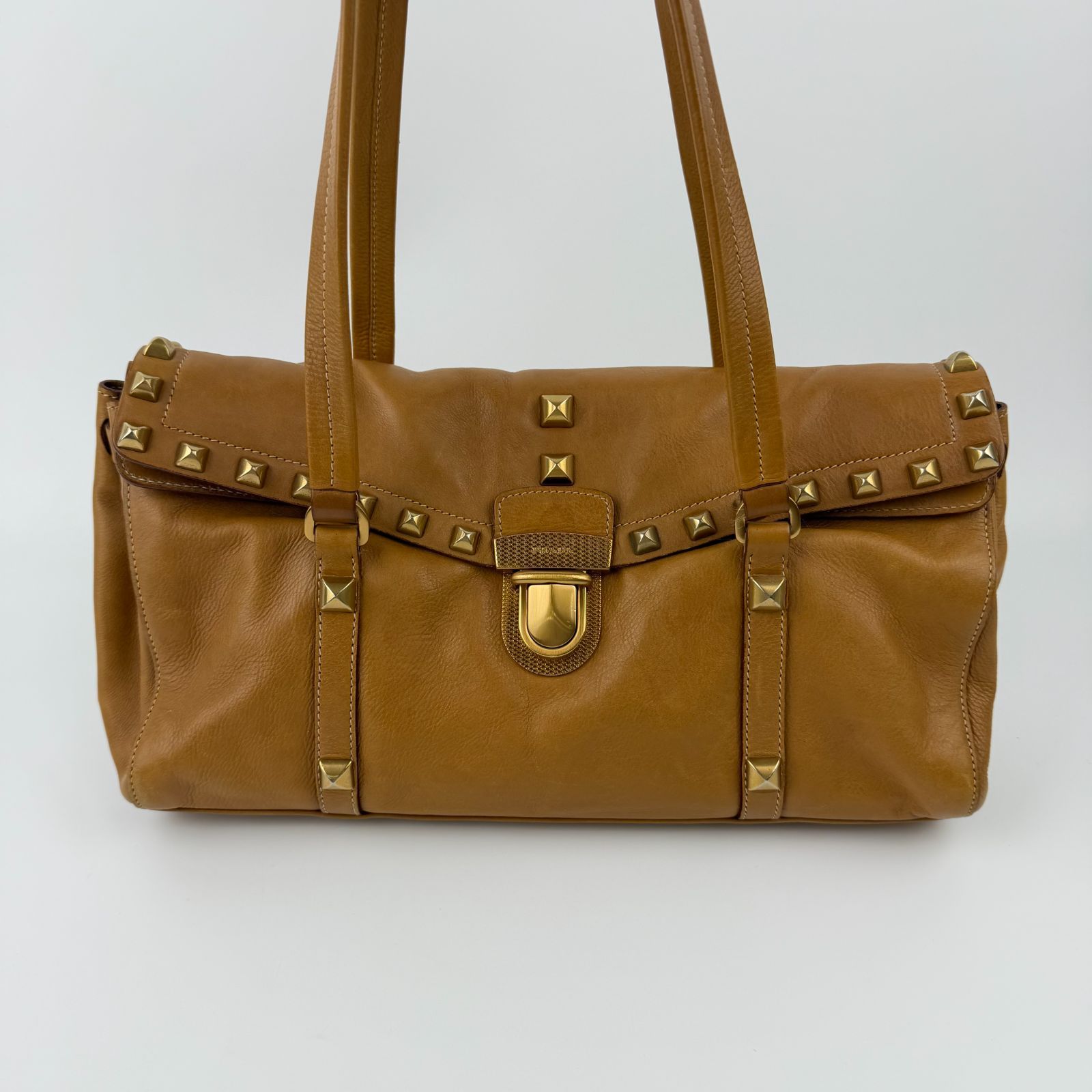中古】PRADA プラダ ショルダーバッグ トートバッグ レザー キャメル 