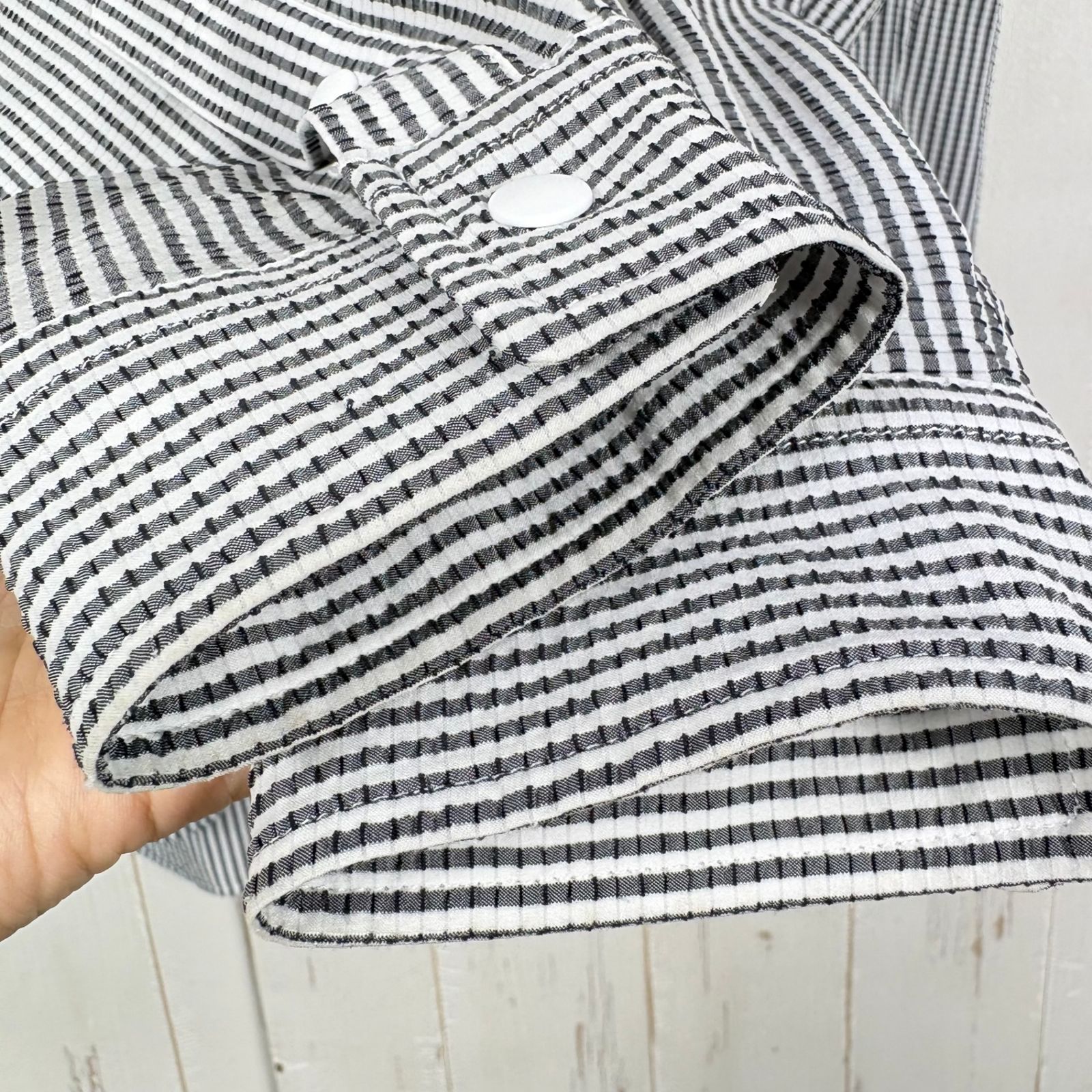 ✉️Men's S ホワイト系 Ridge Mountain Gear ( リッジマウンテンギア ) ベーシック ロングスリーブ シャツ ストライプ Basic Long Sleeve Shirt 