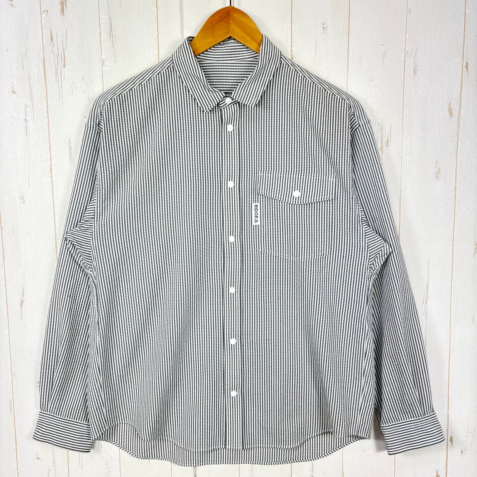 ✉️Men's S ホワイト系 Ridge Mountain Gear ( リッジマウンテンギア ) ベーシック ロングスリーブ シャツ ストライプ Basic Long Sleeve Shirt 