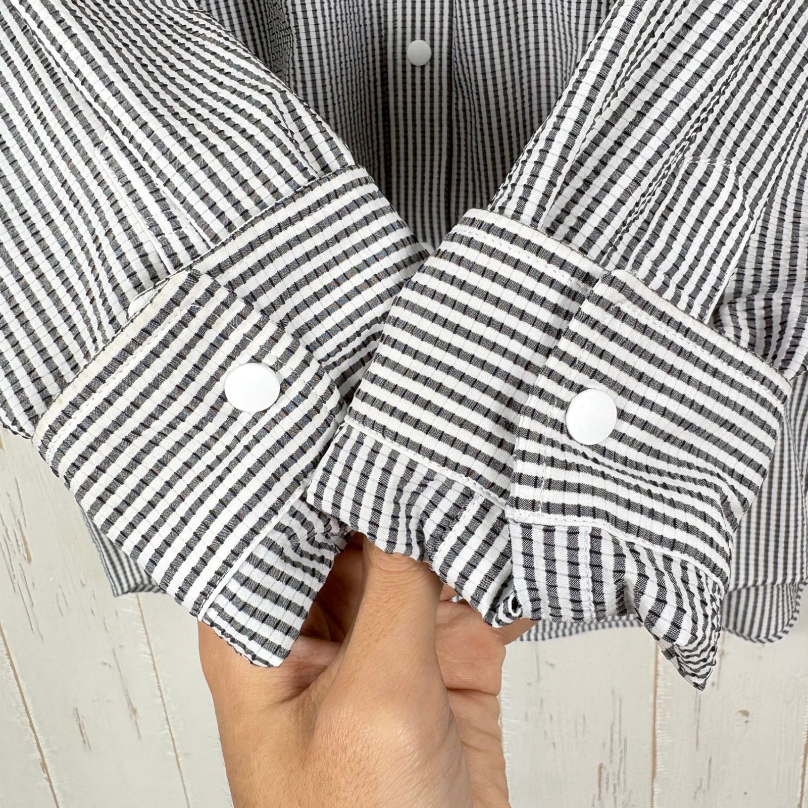 ✉️Men's S ホワイト系 Ridge Mountain Gear ( リッジマウンテンギア ) ベーシック ロングスリーブ シャツ ストライプ Basic Long Sleeve Shirt 