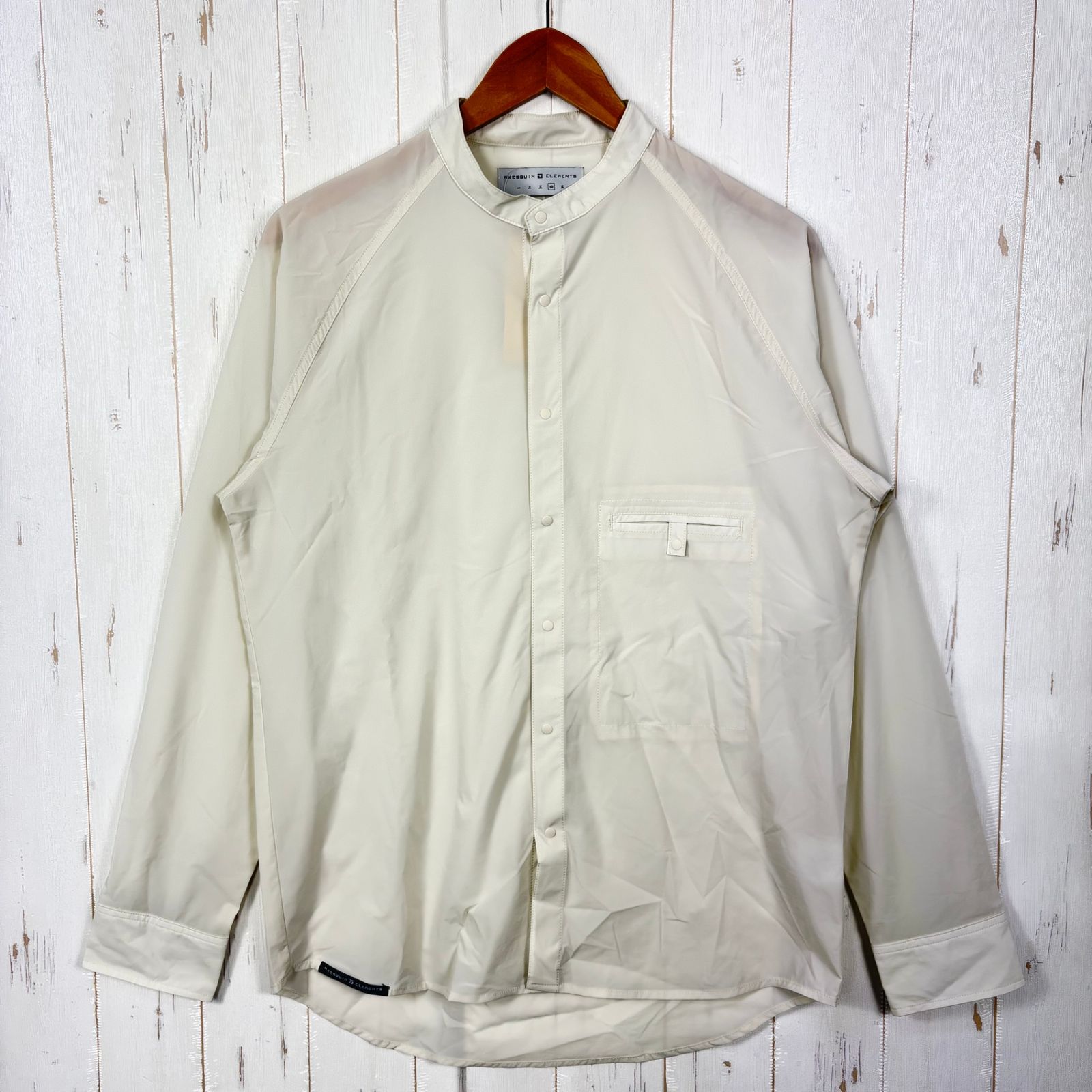 ✉️Unisex 4 アイボリー系 Axesquin Elements ( アクシーズクインエレメンツ ) ソフト シェル の バンド カラー シャツ Soft Shell Band Collar Shirt ナイロン ウェア トップス インナー