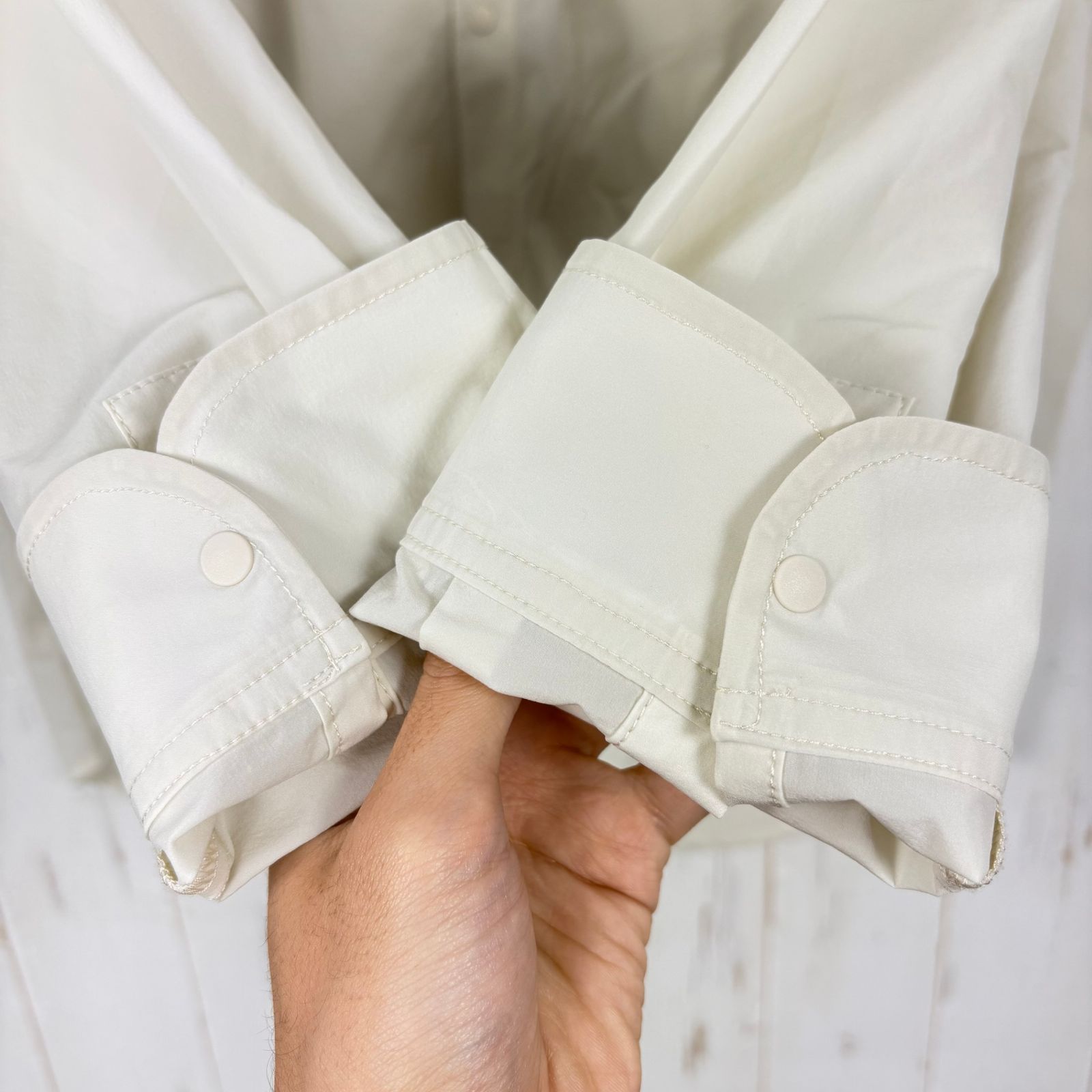 ✉️Unisex 4 アイボリー系 Axesquin Elements ( アクシーズクインエレメンツ ) ソフト シェル の バンド カラー シャツ Soft Shell Band Collar Shirt ナイロン ウェア トップス インナー