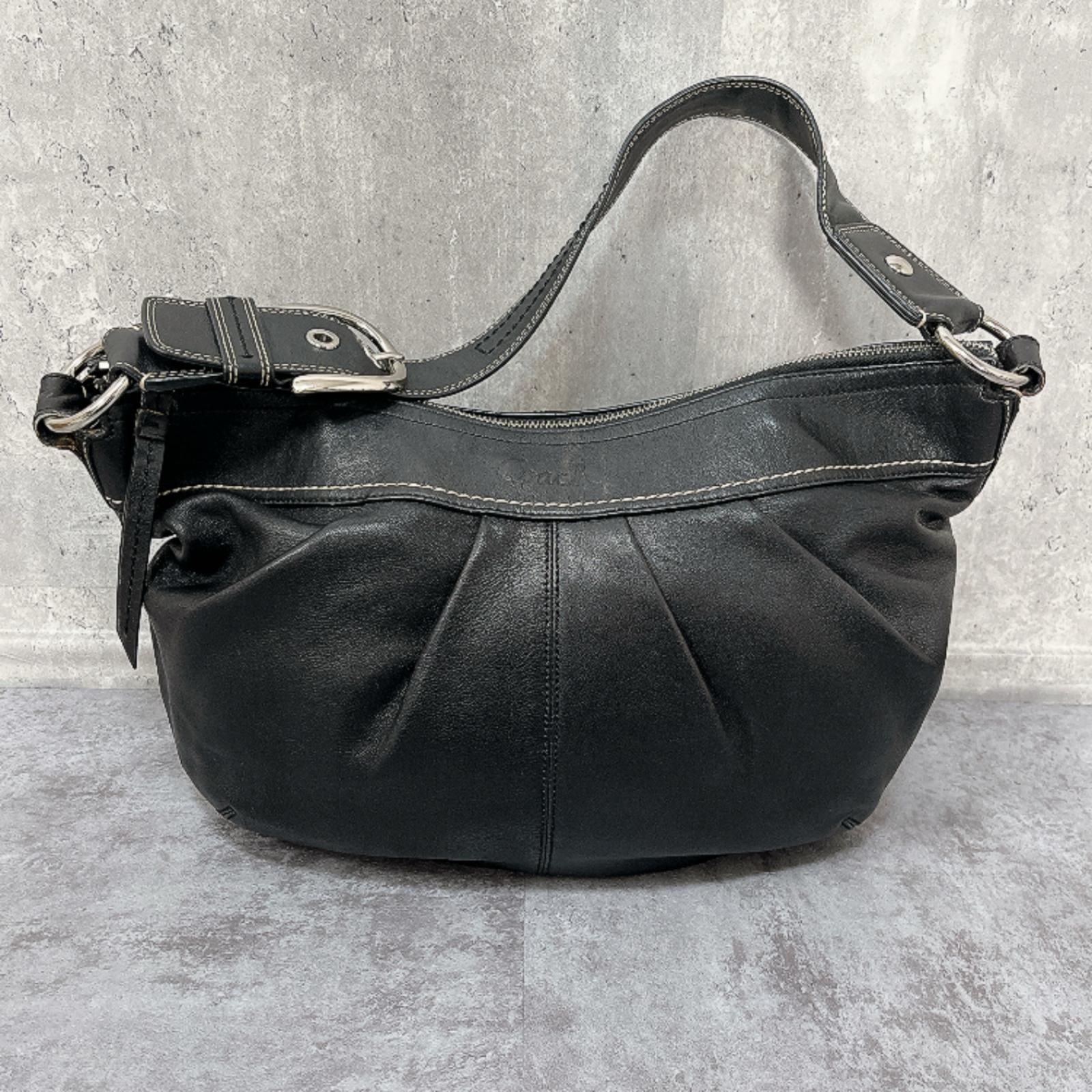 【COACH】コーチ ショルダーバッグ ブラック レザー F13731 レディース ワンショルダー シルバー金具 ギャザー デザイン 肩掛け レザーバッグ シンプル 上品