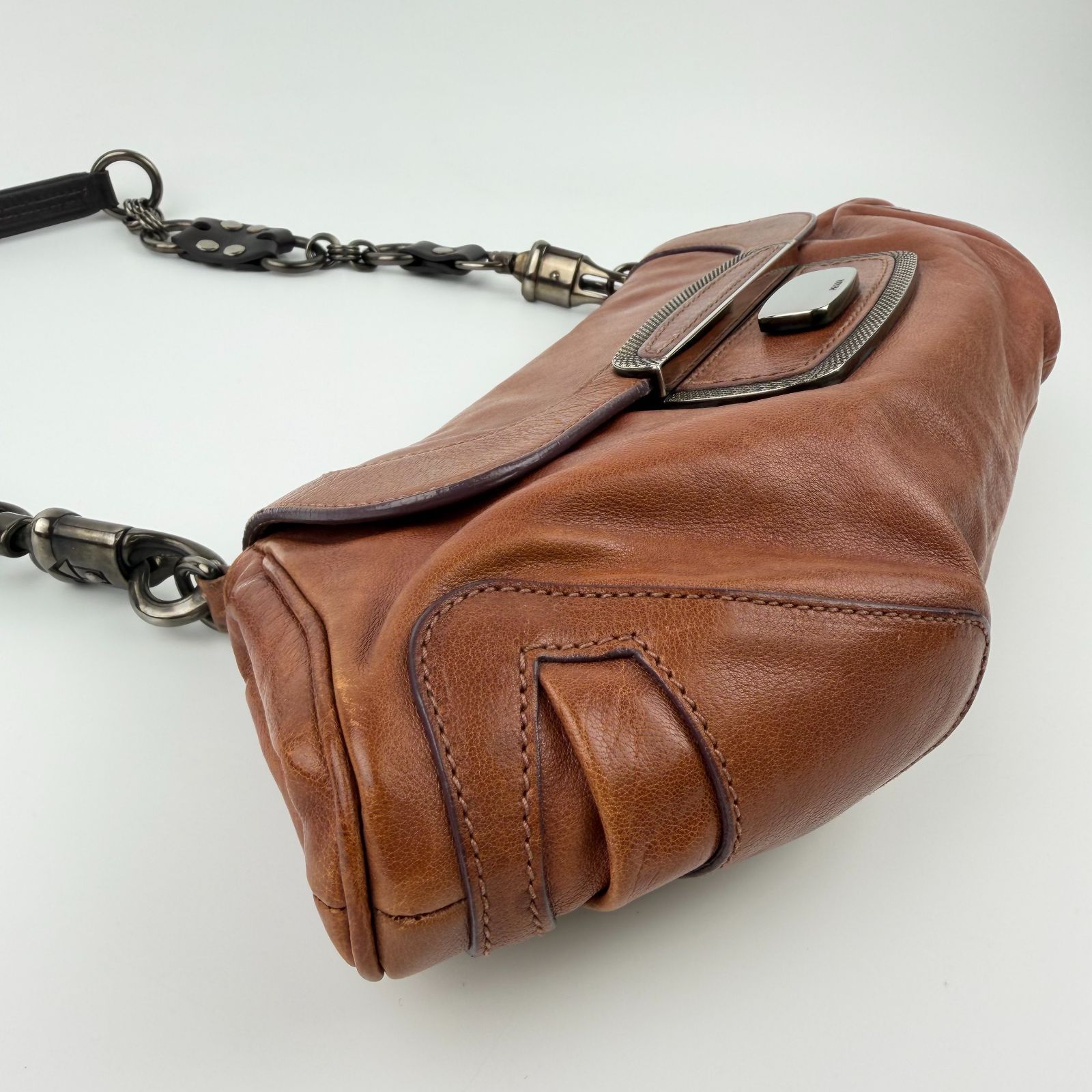 中古】PRADA プラダ チェーンショルダーバッグ レザー ブラウン 金具 